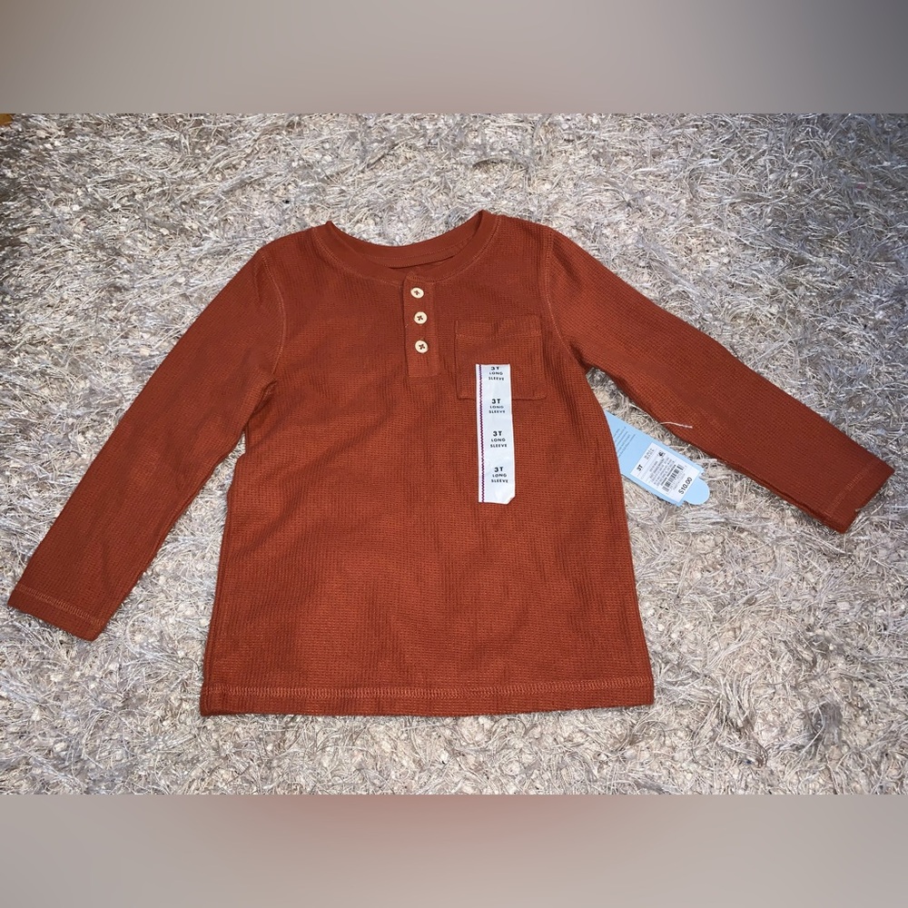 Kids Long Sleeve Rust Henley Shirt size 3T NWT